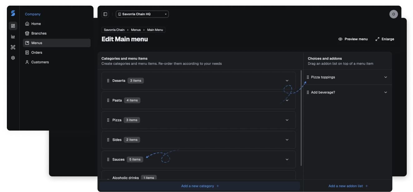 Create the menu and assign it to the restaurant