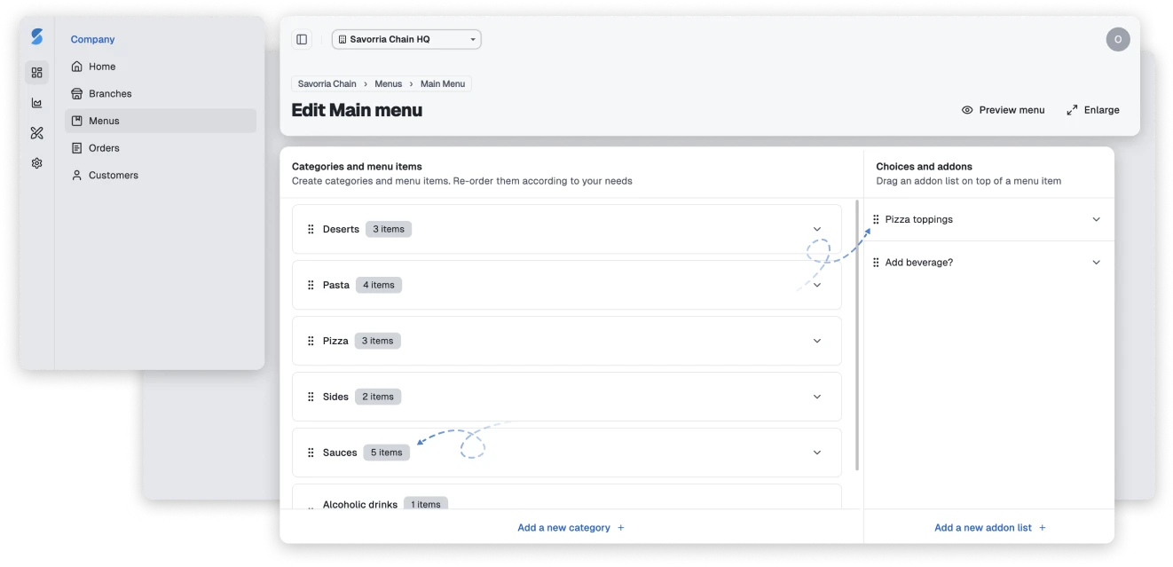 Create the menu and assign it to the restaurant