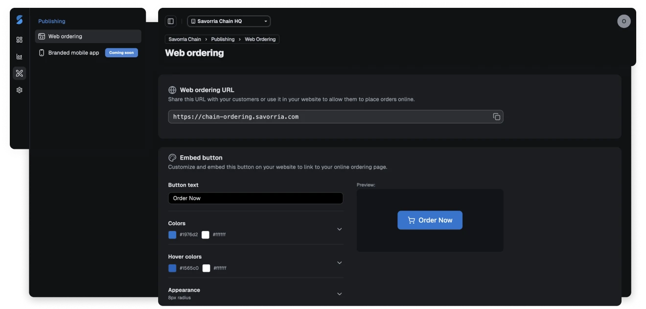 Share the ordering link with your customers or publish the ordering button on your website