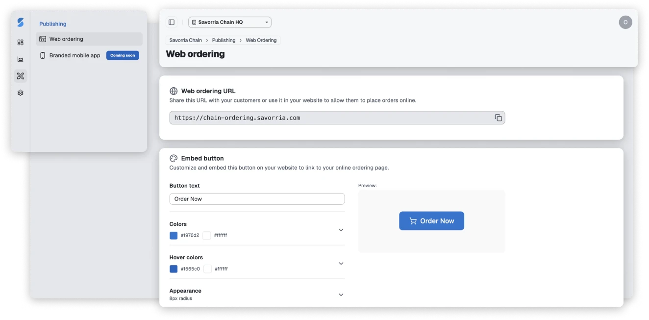 Share the ordering link with your customers or publish the ordering button on your website